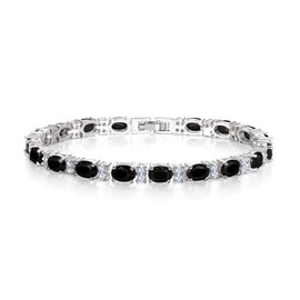 Ever Faith 5mm Cubic Zirconia Tennis Bracelet for Women, Silver Plated Birthstone Black CZ Classic Tennis Bracelets Wedding Jewellery for Brides Bridal 7.48"