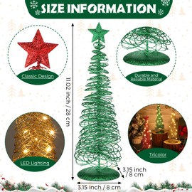Libima 3 Pcs Christmas Cone LED Lighted Trees Decor Metal Wrought Iron Spiral Xmas Display Tree Stand Tabletop Centerpieces Ornament for Indoor Outdoor Holiday Party Table Decor, Red, Green and Gold