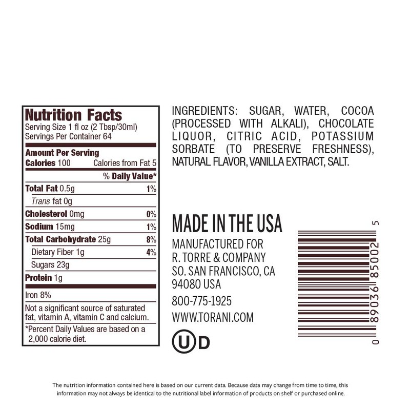 Torani Puremade Sauce, Dark Chocolate, 64 Ounces