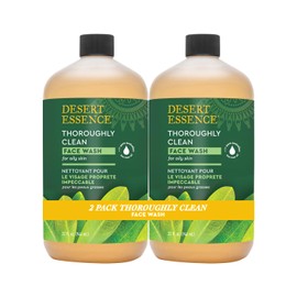 Desert Essence Thoroughly Clean Face Wash - Original - 32 Fl Oz - Pack of 2 -Tea Tree Oil -For Soft Radiant Skin - Gentle Cleanser - Extracts Of Goldenseal, Awapuhi, & Chamomile Essential Oils