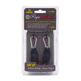 Rope Ratchet 10000 Light Hanger - 1/8" Ratchet with Carabineer Clips 6' rope 2 Pack