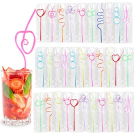 36 Pcs Colorful Crazy Straws Individually Wrapped Silly Straw,Reusable Fun Straws for Cocktails,Plastic Swirly Loop Curly Twisty Bendy Drinking Straw for Birthday Bar Party Favors Supplies Decoration