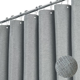 BTTN Extra Long Shower Curtain 72x96 inches, Tall Linen Textured Heavy Duty Fabric Shower Curtain Set with 12 Plastic Hooks, Large Classic Hotel Polyester Cloth Shower Curtains for Bathroom, Gray/Grey