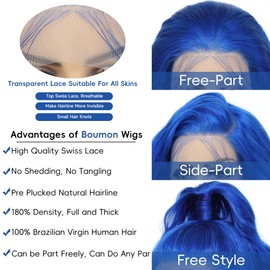 Blue Lace Front Wig Human Hair 13x4 HD Navy Blue Wig Human Hair Body Wave Blue Human Hair Wig Pre Plucked 200 Density Lace Frontal Wig Glueless Dark Blue Wig 26 Inch