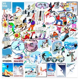 Barisc Vinyl Stickers of Skiing, 50-Pack Durable Sport Decals of Skier for Skateboard Snowboard Laptop Water Bottle Computer Guitar Bicycle Car Bumper, Graffiti Stickers for Kids Teens Boys Girls