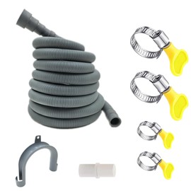 HLMOptimo 23 Feet Universal Washing Machine Drain Hose Flexible Dishwasher Drain Hose Extension Kits Corrugated Washer Hose w/ 1 Adapter 4 Hose Clamps 1 U-Bend Hose Holder (23 feet)
