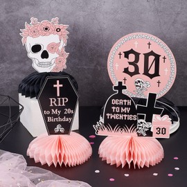 8Pcs Rip to My 20s Honeycomb Centerpieces, Rose Gold Death of My Youth 30 Party Decorations for Women, Funeral Gothic Thirty Birthday 3D Table Party Supplies