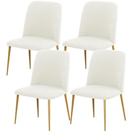 Gollense Velvet Curved Chair Covers for Dining Room Set of 4, Mid Century Modern Chair Slipcovers, Semi Circle Back Chair Seat Protector for Kitchen Living Room (C-Milk White)