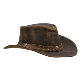 WALKER AND HAWKES - Leather Cowhide Outback Two-Tone Brisbane Hat - Autumn Brown - XX-Large (61cm)