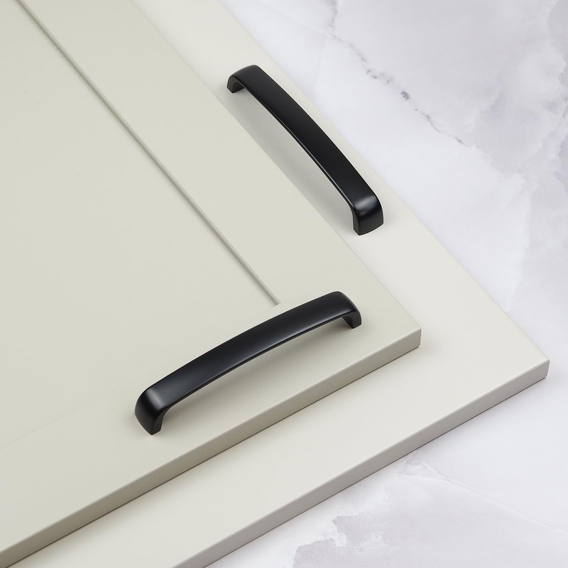 Matt Black Kitchen Cupboard D Bar Handle 160mm Fixing Curved
