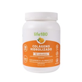 Life180, Colágeno Hidrolizado en Polvo sin Azúcar de 450 gr, 10gr de Colágeno por Porción, 30 Porciones, Peptidos Bioactivos, Adicionado con Vitamina C