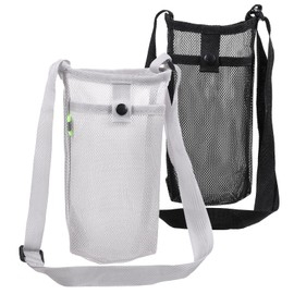 2 Pack Portable Water Bottle Holder with Strap, Adjustable Water Bottle Sling Collapsible Carrier Bag Lanyard Pouch Tumbler Carrier for Sports Gym Outdoor Walking Hiking Camping (Black,Grey)