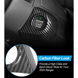 Car Engine Start Stop Push Start Button Cover Trim Compatible with 2024 2025 Ford Ranger XL XLT Lariat Raptor, Start Cover Car Power Control Trim Ignition Starter Switch Cover (Carbon Fiber Look)
