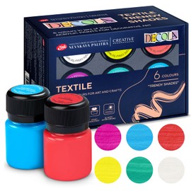 Decola Acrylic Textile Paint Set | 6x20 ml Trendy Washing Machine Resistant Fabric Paint Colors