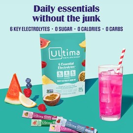 Ultima Replenisher Bebida Polvo Electrolitos Diarios Azúcar Variedad Tropical Sobres Minerales Apta Dieta Cetogénica Nutritional_supp