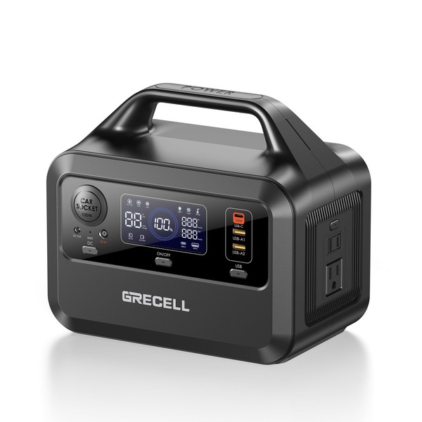 GRECELL Portable Power Station 300W, 230Wh LiFePO4 (LFP) Battery, 1.5hrs Fast Charging, 2 Up to 300W(Peak 600W) AC Outlets, Solar Generator for Outdoor Camping/RVs/Home Use