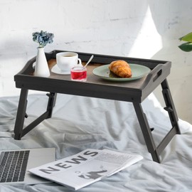 2 Pack Bed Tray Table Breakfast Trays Serving Tray Bamboo Bed Laptap Floding Legs with Handles and Phone Holders