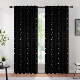 Urban Lotus Black Blackout Window Curtains for Christmas Decoration 84" Length Colorful Metallic Polka Dots Printed Curtains Back Tab/Rod Pocket Thermal Insulated Drapes for Kids Room, 52" w 2 Panels