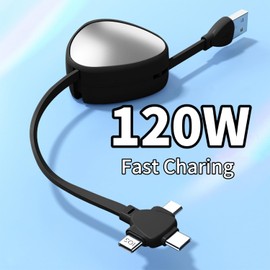 Futoienpitu Multi Charging Cable 3A, 3 in 1 i Fast Charging Cord，Retractable USB Cable， Multi Charger Cable with L ightning/Type C/Micro USB Ports for Cell Phones (Classic, Black)