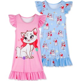 Girls Cat Dress 3-7 Years Princess Short Sleeves Soft Night Sleep Dress for Girls to Wear in Night