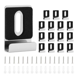 HOJLKLD 16 Packs Metal Mirror Holder Kit, Mirror Clips with Screws Rubber Pads, Heavy Duty Mirror Mounting Clips for Wall Mounting Frameless Billboard Displays (1.45 inch x0.98 inch, Pack, 16)