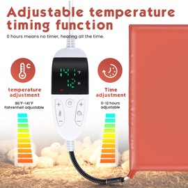 KHEARPSL Heated Chicken Pad Chick Brooder Small Animal Pet Heating Pad Waterproof Chicken Coop Heater Chick Nesting Pad Adjustable Temperature & Timer, Chew Resistant Cord (12.5 x 15.7in)