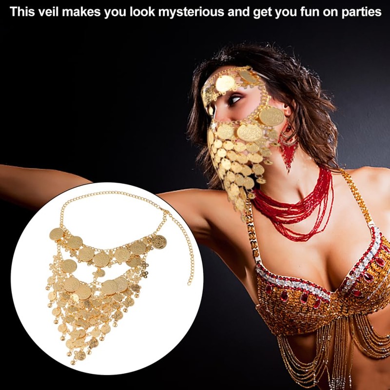 WOFASHPURET Metallic Veil Flapper Head Chain Gypsy Face Veil Face