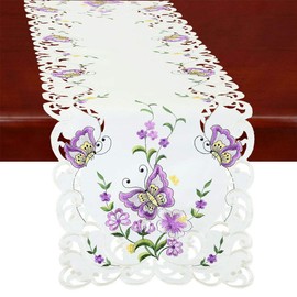 Simhomsen Spring Butterfly and Floral Table Runners, Dresser Scarf (Purple, 14 × 70 Inch)