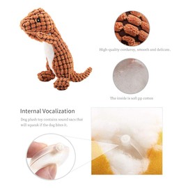 Andiker Stuffed Dog Toy, Plush Dog Toy, Corduroy, Durable Interactive Toy, Includes Plastic, Noise-Making Squeaker, Dinosaur Shape, Plush Toy (Orange)