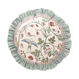 bilin gaier Round Throw Pillow Cover,Green Cozy Velvet Farmhouse with Birds and Floral Pattern Pillowcases,Decoration Pillows Cushion Covers for Couch Sofa Bed Car Chair,Diameter 16"