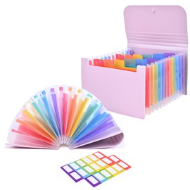 Valtiner 2Pcs Receipt Coupon Holder Organizer, 13 Pockets Small Accordian File Organizer, Expanding File Folder with Colorful Tabs, A6 Size for Cards, Check, Tickets, Monthly Bills Storage (Purple)