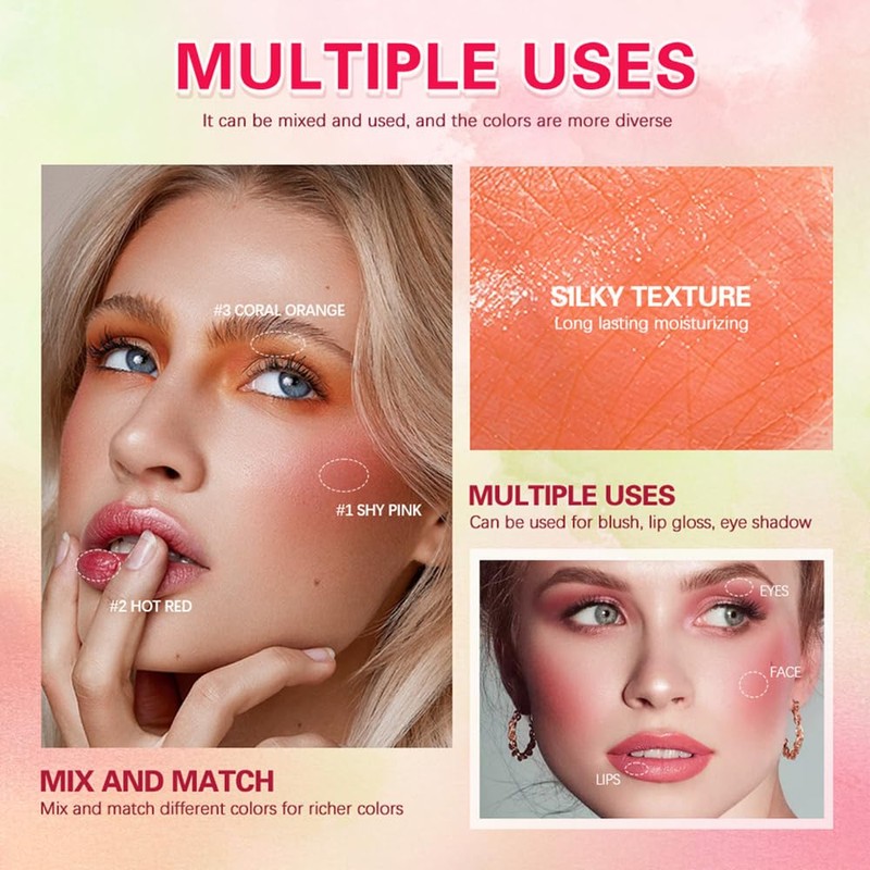Mysense Pink Cream Blush Stick, Multi-use Makeup Blush Stick for