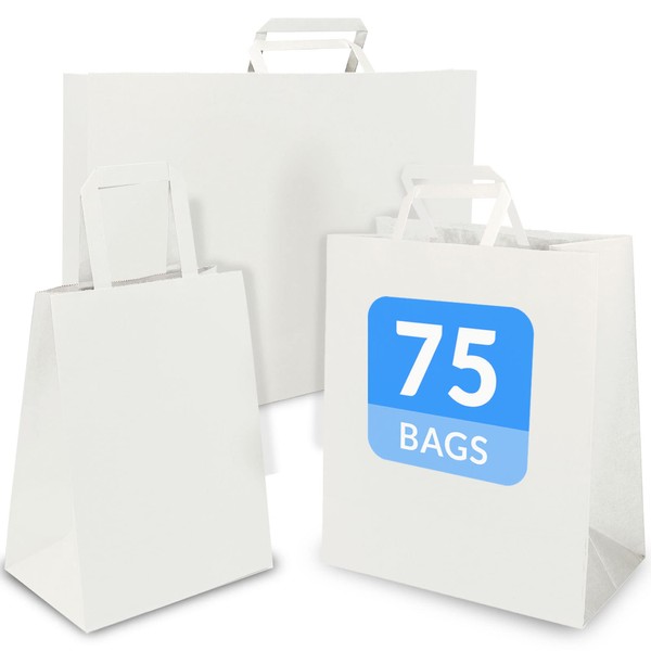 Reli. Paper Bags w/Handles, White | Assorted Large Sizes | 75 Pcs (25 Bags Per Size) - Bulk | 8x4.25x10-10x5x13-16x6x12 | White Paper Bags Combo Pack | Retail Bags/Shopping Bags, Gift Bags