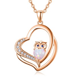 Dreamboat Owl Heart Necklace 925 Sterling Silver Rose Gold Plated Opal Owls Pendant Bird Jewelry Gifts for Women