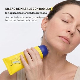 Z:SEA Crema reafirmante para cuello con rodillo para masaje Gua Sha, tensar y levantar el cuello y el pecho crema para piel crepey, hidratante antienv