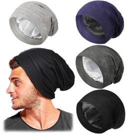 4 Pieces Hair Bonnet for Men Silk Satin Sleep Cap Cover Night Sleeping Beanie Gifts for Boyfriend,Husband Dad (Dark Colors)