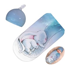 Qiankang Cute Elephants Newborn Swaddling Blanket Beanie Hat Sets Soft Baby Receiving Funny Animal Blanket Soft Sleeping Bag New Born Soft Sleep Sacks for Boys Girls