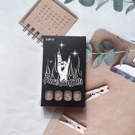 Spring Press on Nails Short Square Fake Nails Glossy Nude Acrylic Flower Glue on Nails with Glitters Design Reusable False Nails Cute Small Flower Stick on Nails for Women Nail Art Decoration