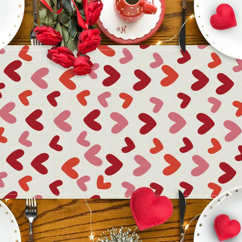 GPGHE Valentines Day Table Runner Love Heart Hello Valentine Decorations