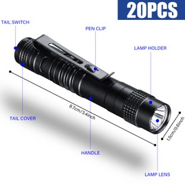 20 Pcs Mini Pen Light Flashlights, Pocket Flashlights Pen for Nurses with Clip Small LED Handheld Slim Torches for Outdoor Without AAA Battery (Black,3.54 Inch)