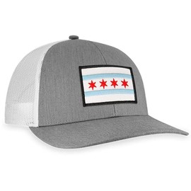 Chicago Flag Hat – Chicago Trucker Hat CHI Baseball Cap Snapback Golf Hat (Grey/White)
