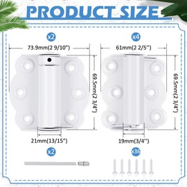 Zonon 6 Pack White Self Closing Screen Door Hinge 2 3/4" Heavy Duty Steel Including 2 Pcs Adjustable Self Closing and 4 Pcs Unadjustable Spring Loaded Hinges for Screen Interior Exterior Door