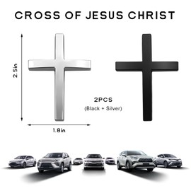 ZNDAW 2 PCS Metal Christian Cross Emblem Stickers, 2.5"×1.8" Alloy 3D Car Cross Sticker Badge, Self-Adhesive Emblem Decal Decoration for Auto Trunk Tailgate Fenders, Car Exterior Decal (Black+Silver)