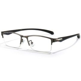 ANRRI Blue Light Glasses for Men Semi Rimless Rectangle Grey Metal Frame UV Blocking Computer Glasses