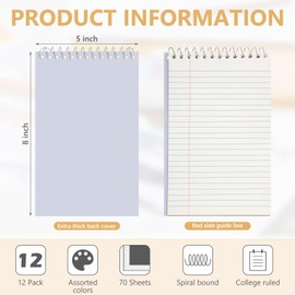 Fuutreo 12 Pcs 5'' x 8'' Top Bound Spiral Notebooks Office Steno Book for Women Cute Durable Spiral College Ruled Paper 70 Sheets Multicolor Covers, School Supplies(Macaron Color,Classic)