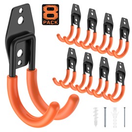 Cpais 8 Pack 4.7x2.6 Inch Heavy Duty Steel Wall Mount J Garage Hooks with Anti-Slip Coating,Storage More Garden,Yard and Power Tools and for Hanging Ladder,Hose and Bike