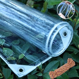 Clear PVC Vinyl Tarp Clear Tarps，Clear with Grommets Clear Tarps Heavy Duty Waterproof， Transparent Waterproof raincloth for Roofs (4' x 6')