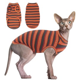 BRKURLEG Sphynx Hairless Cats Shirt Puppy Clothes Soft Cotton T-Shirts Cute Cats Pajamas Cat Stripes Vest Pet Clothes, Round Collar Vest Kitten Shirts(Red Stripes, S)