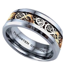 BESTTOHAVE Mens Ring - Gold Tone Celtic Dragon Inlay TUNGSTEN Carbide Comfort Fit Wedding Engagement Jewelry Band Ring Size X