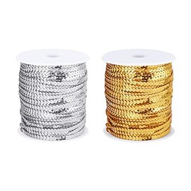 OLYCRAFT 200 Yards Flat Sequin Strip, 4mm Paillette Sequin Trim, Gold & Silver String Sequins for Crafts, Fringe, Sewing and Jewelry Making